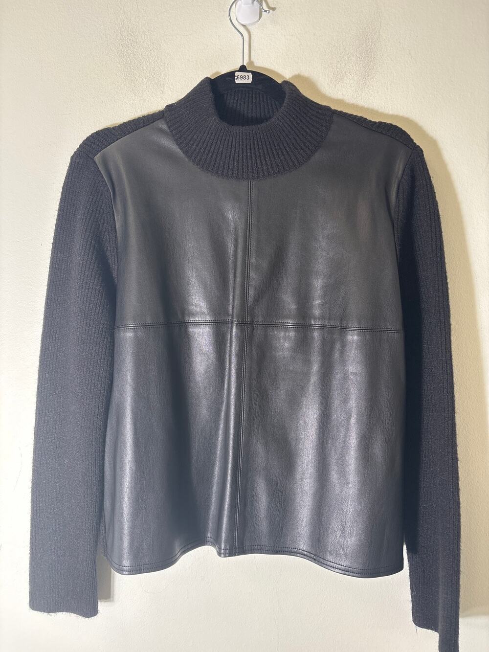Ann Taylor Faux Leather and Knit Mixed Media Sweater Sz S